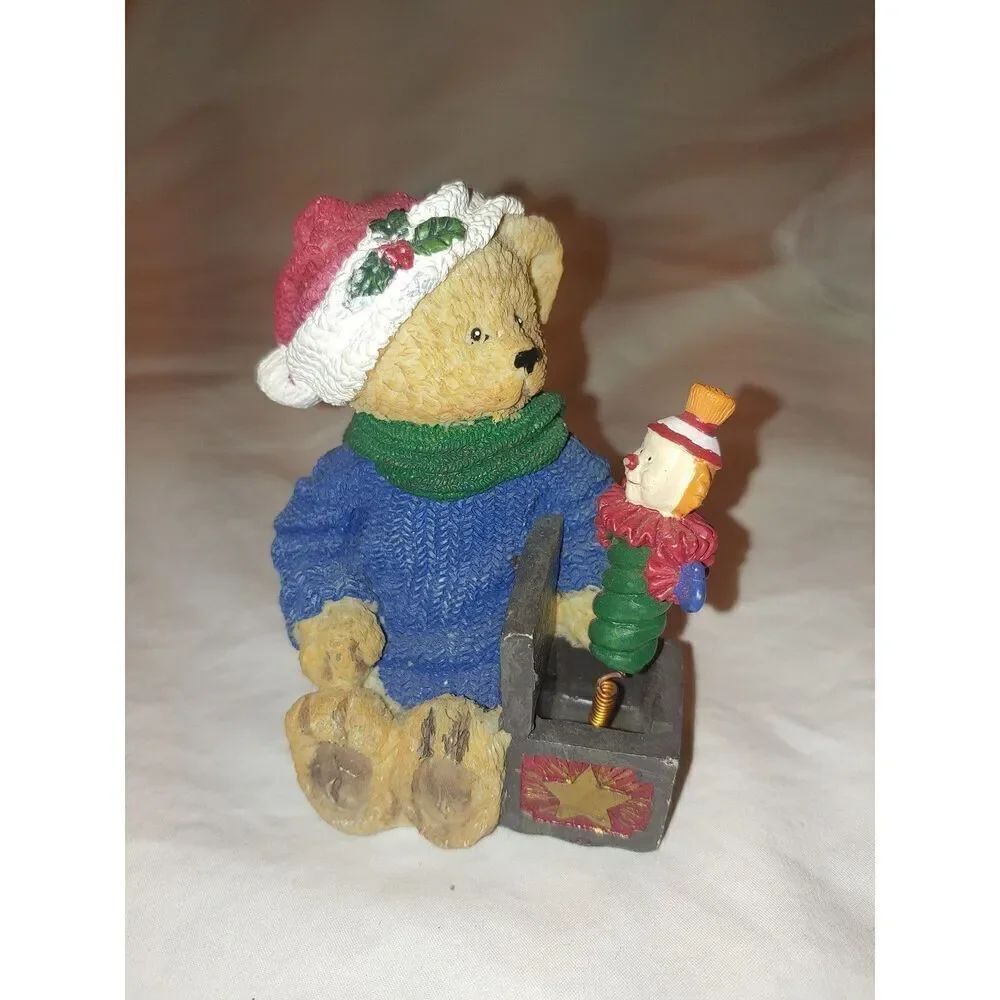 Ceramic Teddy Bear w/ Jack-in-the-Box Figurine